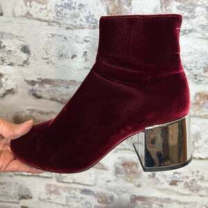 MM6 Maison Margiela burgundy velvet booties silver metallic block heel size 36